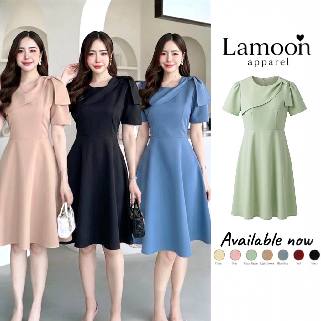 [พร้อมส่ง] Sherlyn dress เดรสแต่งโบว์ไหล่ข้างเดียว ป้าย VERA ชุดไปงานแต่ง ชุดไปคาเฟ่ by Lamoon apparel