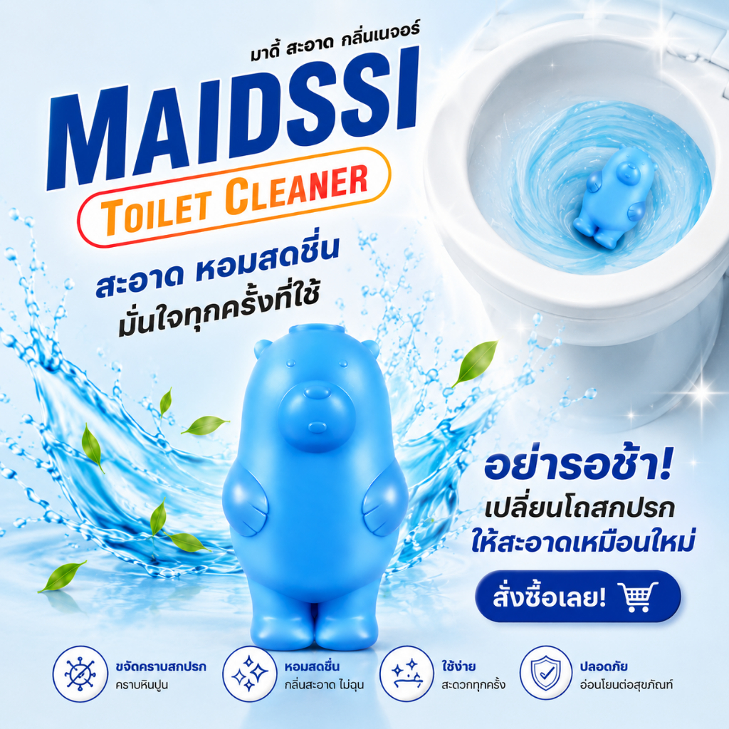 หมีฟ้า MAIDSSI ดับกลิ่นโถสุขภัณฑ์ ลดการก่อตัวของแบคทีเรีย กลิ่นไม่ฉุน