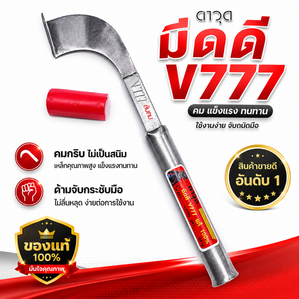 มีดกรีดหรือมีดตัดยางพารา ตีด้วยเหล็ก ใบกบแท้ ดาวุด V-777 ลับคมแล้ว ผลิตจากช่างชำนาญงาน ยาว 14.5 นิ้ว