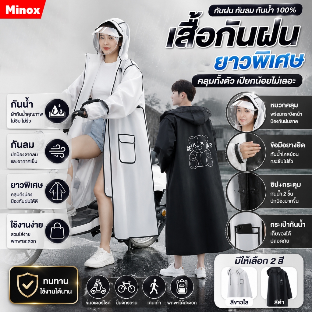สินค้าพร้อมส่ง เสื้อกันฝนผู้ใหญ่มอเตอร์ไซค์ใสeva เนื้อผ้าดี ไซด์ใหญ่ ผู้ใหญ่ น่ารัก 4in1
