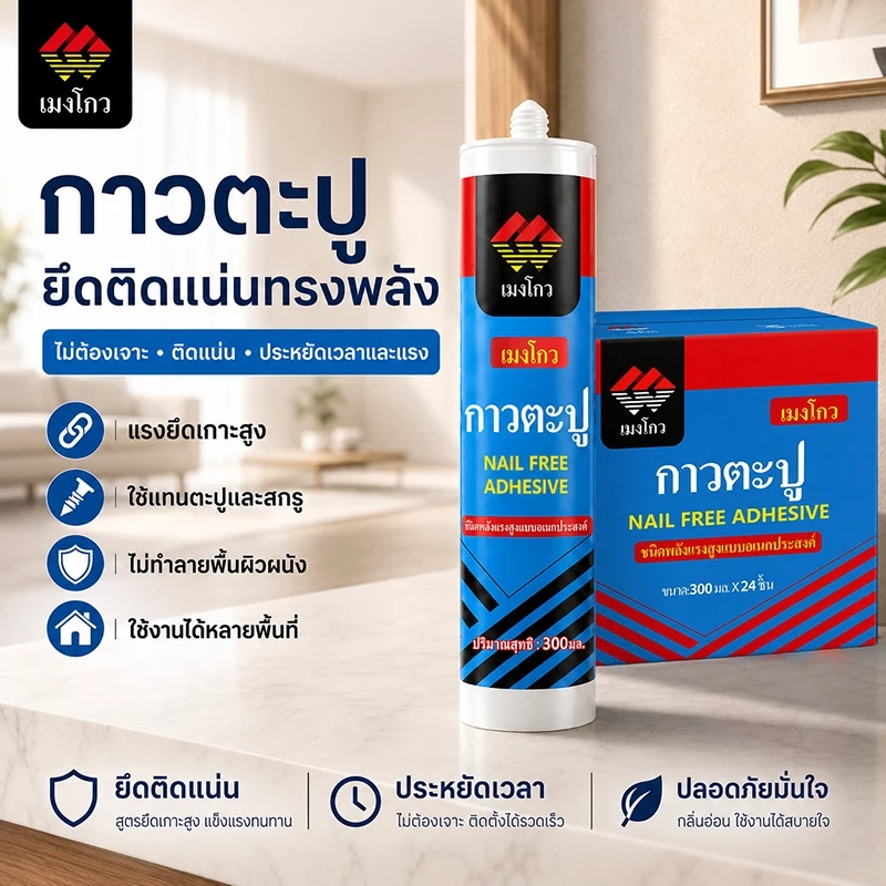กาวตะปู เมงโถว 300ml ยกลัง 24 หลอด กาวติดผนังแรงยึดสูง กันน้ำ ไม่ต้องเจาะ ใช้กับไม้ กระเบื้อง โลหะ