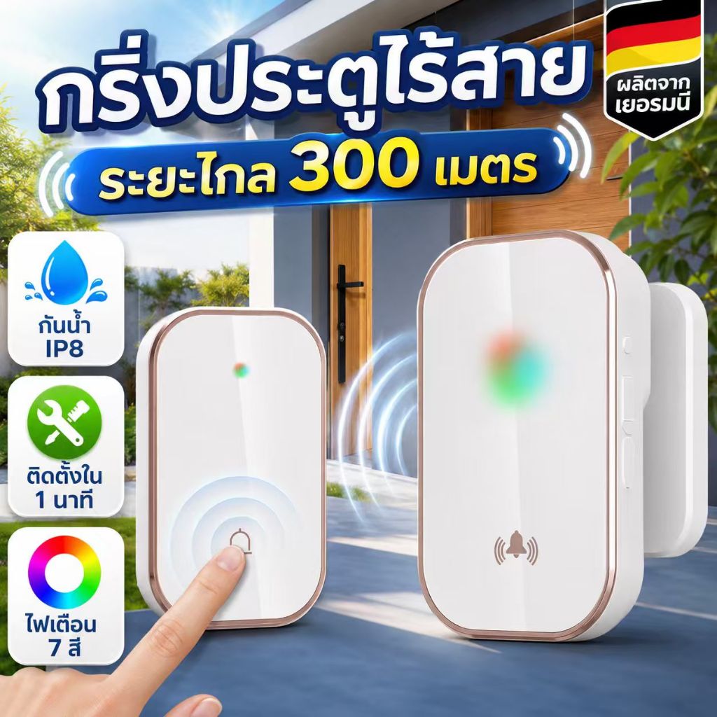 กริ่งประตูไร้สาย เสียงดังระยะไกล 300เมตร กริ่งประตู ออดประตู เสียงเรียกเข้า 36 เสียง