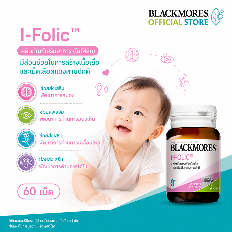 [EXP 2028] Blackmores I-Folic 60 เม็ด 500 ไมโครกรัม กรดโฟลิก สำหรับคุณแม่มือ จากออสเตรเลีย