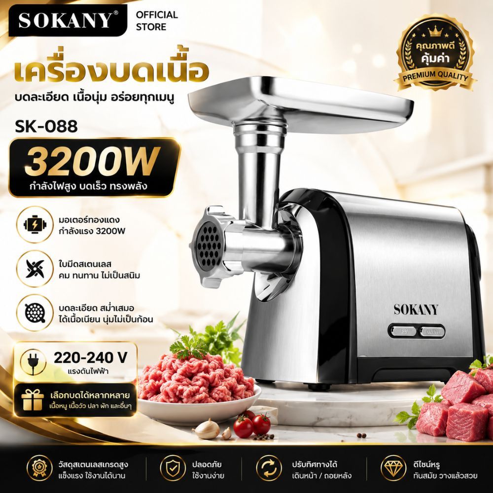 เครื่องบดเนื้อ รุ่นใหญ่ ยี่ห้อSOKANY เครื่องบดอาหาร บดเนื้อ บดไส้กรอก