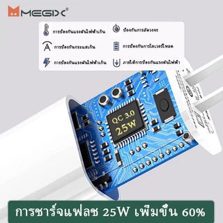[ประกัน 1 ปี] หัวชาร์จ Megix U102 25W PD สายชาร์จ TypeC/MICRO/Phone Super Flash Charge(พร้อมกล่อง)