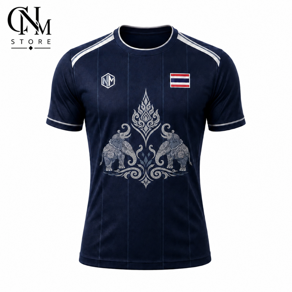 บุรีรัมย์ ยูไนเต็ด เคสฟุตบอลเสื้อทีมชาติไทย ลายช้างไทยสไตล์โมเดิร์น สำหรับผู้ชายผู้หญิง เสื้อบอลสั้นแขน