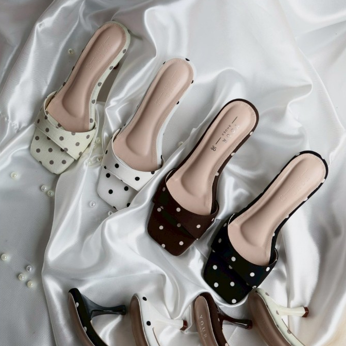 YOURSHOES K1 / รองเท้าส้นสูง 3นิ้ว รองเท้าลายจุด รองเท้าPolkadot