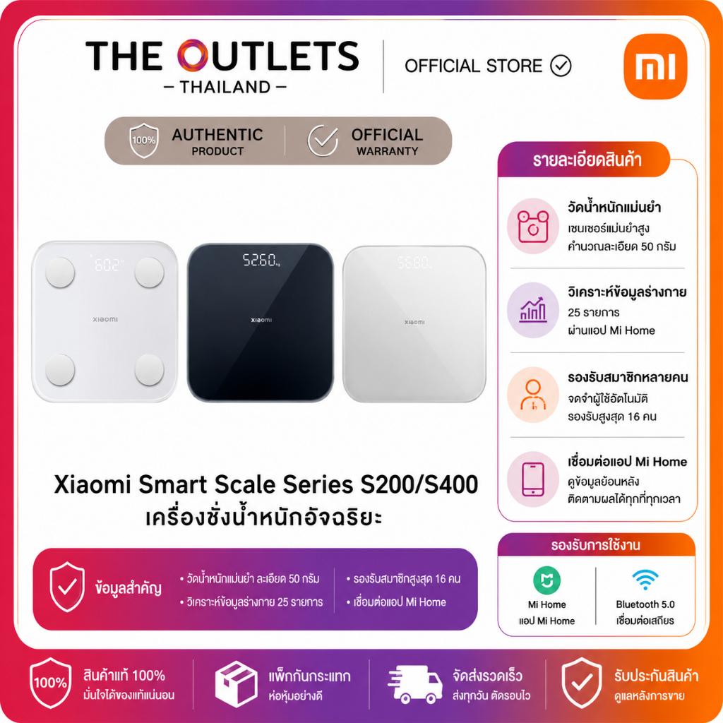 ( มีส่งด่วน ) Xiaomi Smart Scale S200 / S400 เครื่องชั่งน้ำหนักอัจฉริยะ รุ่น S200 / S400 | ประกันศูนย์ไทย 1 ปี
