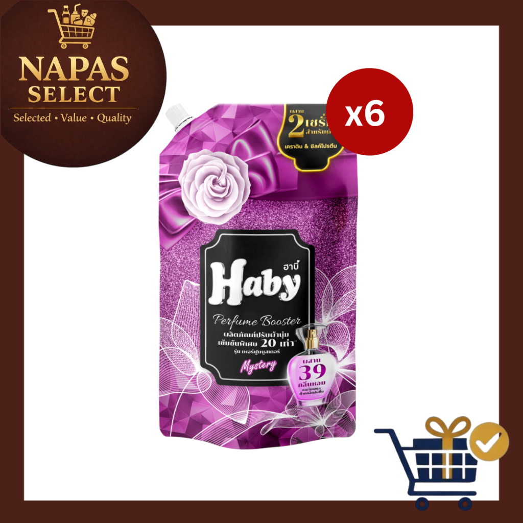 [ 6 ถุง ] Haby น้ำยาปรับผ้านุ่ม Series PERFUME BOOSTER กลิ่น Mystery ขนาด 540 ml.(แพค6ถุง)