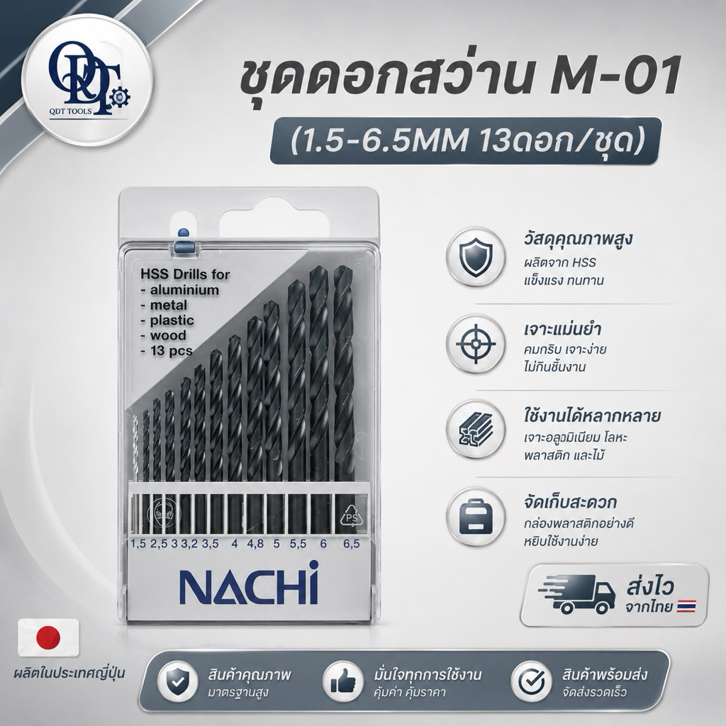 Q ชุดดอกสว่าน M-01(1.5-6.5MM 13ดอก/ชุด) NA0520_M01 นาชิ ญี่ปุ่น