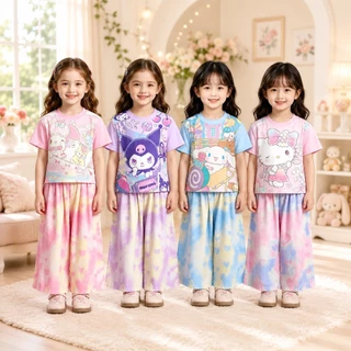 MC325 ชุดนอนพร้อมส่งเด็กผู้หญิง ลายการ์ตูนสุดน่ารัก กางเกงลายหัวใจไล่เฉดสี