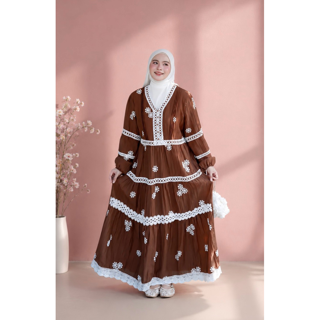 kurung.chomel dress shazlyn ผ้า Cottonแต่งลูกไม้ นำเข้าจากมาเลย์