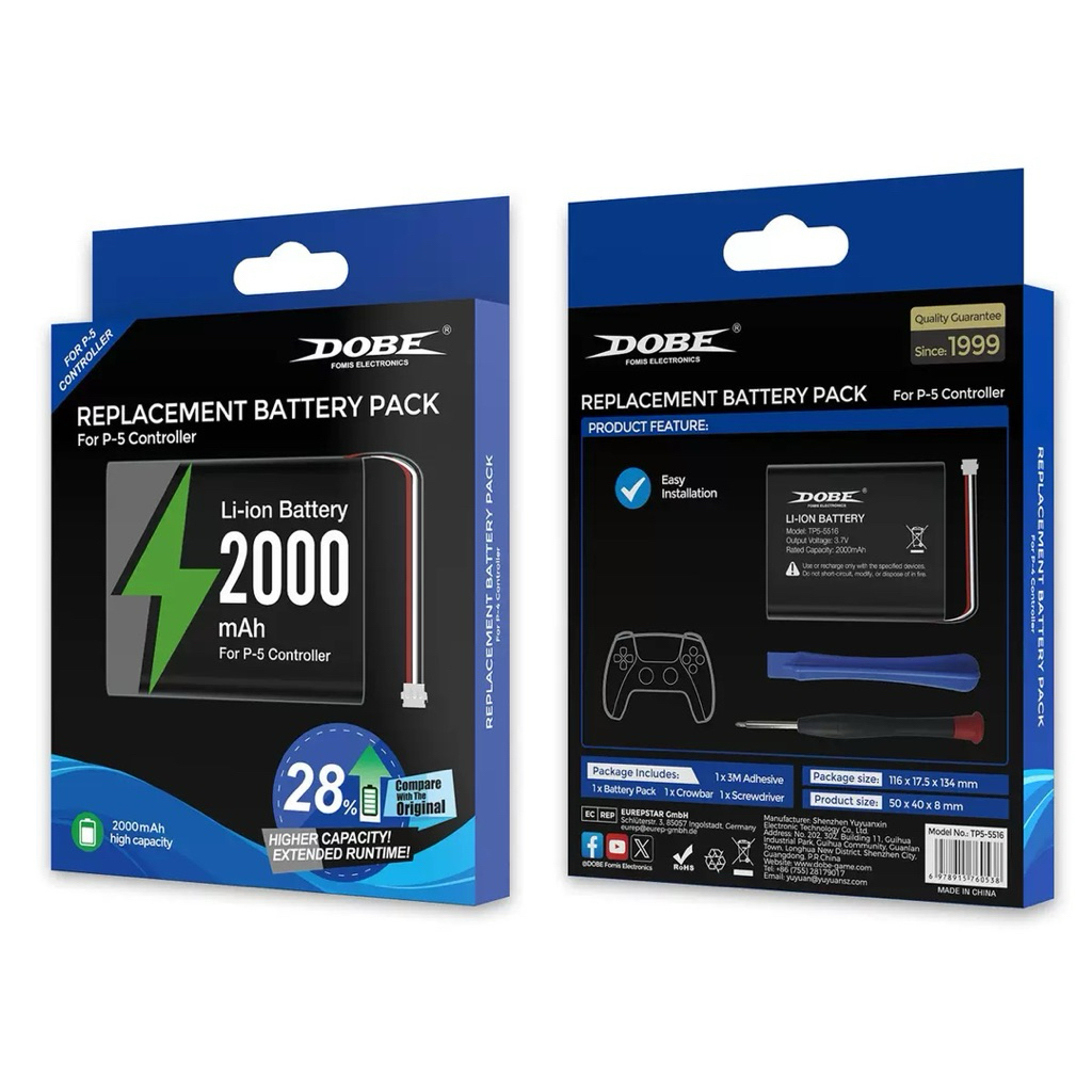 Battery pack สำหรับจอย PS5 ให้พลังงานเพิ่มขึ้น28%( 2000mAh)
