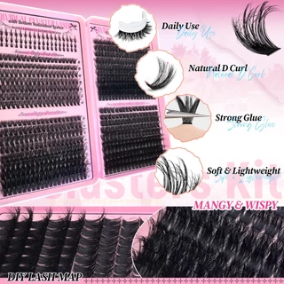 740pcs ช่อขนตาปลอม เซ็ตกาว+แหนบ ลุคธรรมชาติ 3D/5D สำหรับมือใหม่,40D+80D 9-16mm ตาจิ้งจอก+ตุ๊กตาบาร์บี้ตาใหญ่ชุดขนตาปลอม