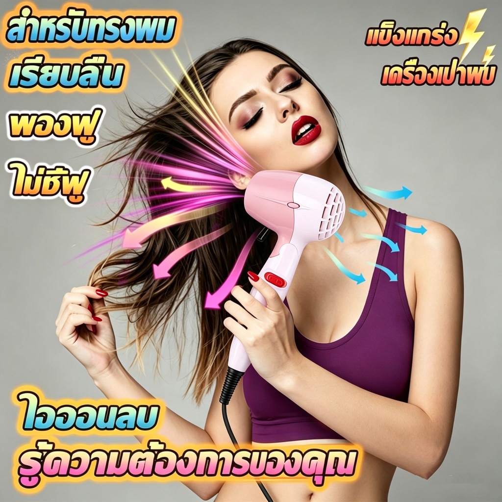 💥ไดร์เป่าผม⚡ เครื่องเป่าผม เป่าผมแห้งเร็ว ปรับได้ทั้งอุณหภูมิและความเร็วลม ลมแรง แห้งเร็ว ไม่ทำลายเส้นผม เครื่องเป่าผม เ