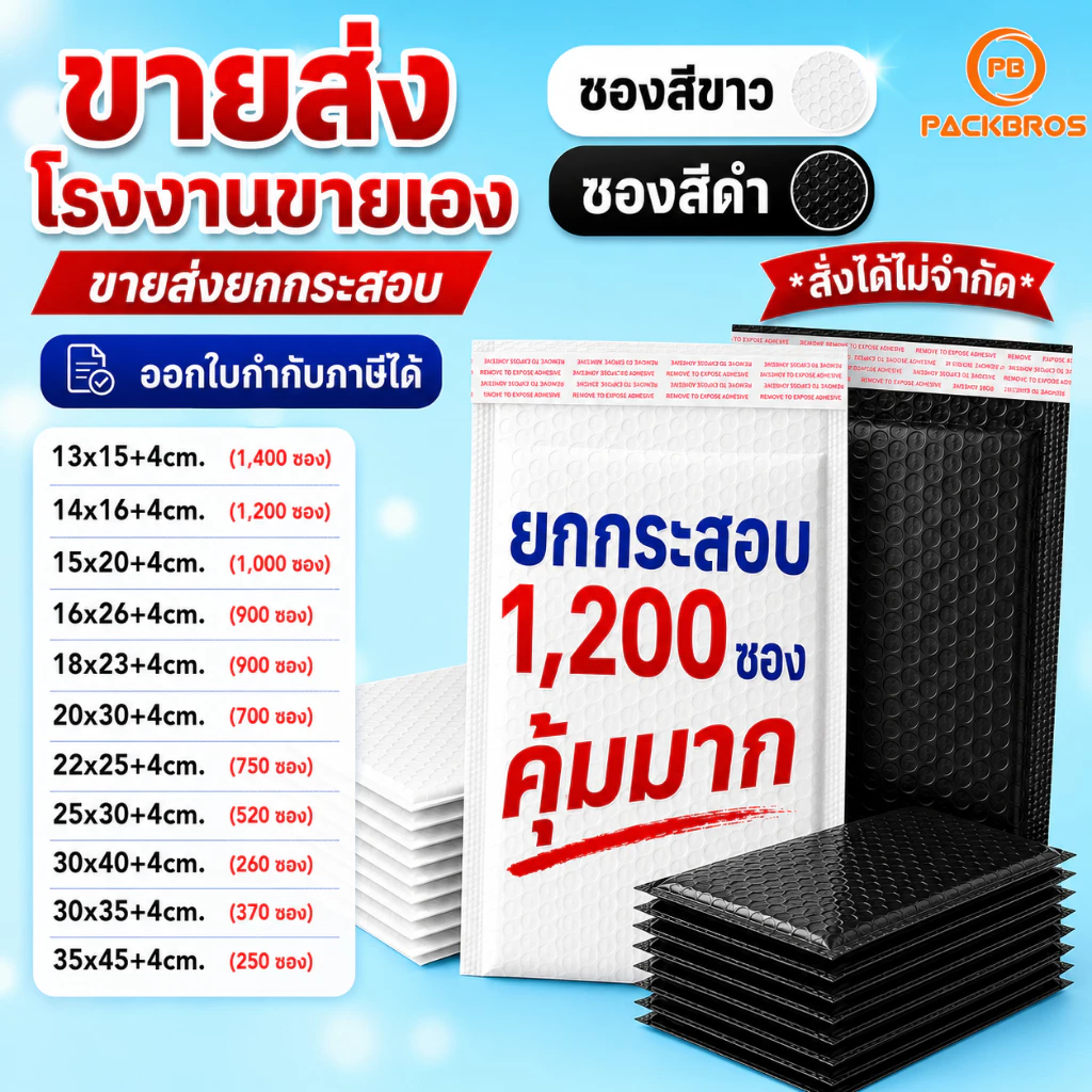 ขายส่งยกกระสอบ ซองกันกระแทก ซองบับเบิ้ล ไปรษณีย์ ใส่พัสดุ