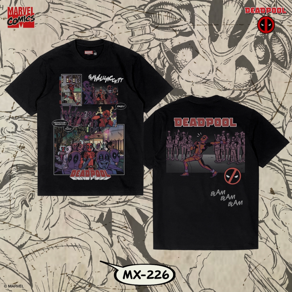 เสื้อยืดสตรีทแฟชั่น Marvel - Deadpool ลิขสิทธิ์ดิสนีย์แท้100% คอกลม แขนสั้น Unisex (MX-226)
