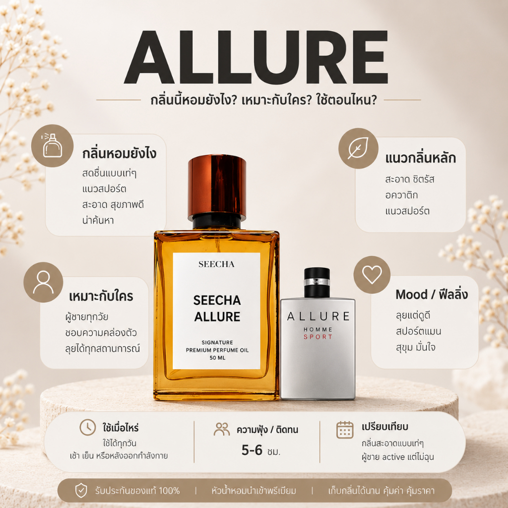 กลิ่น allure อาลัว [✨กด 3ชิ้น เพื่อรับโปร2แถม1✨] น้ำหอม สี ชา ออยล์ ของแท้ seecha oil Perfume