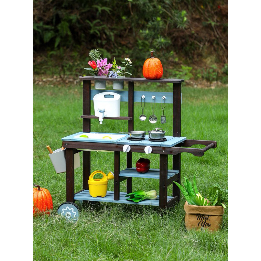 Wooden Outdoor Mud Kitchen ชุดครัวไม้สำหรับเล่นกลางแจ้ง