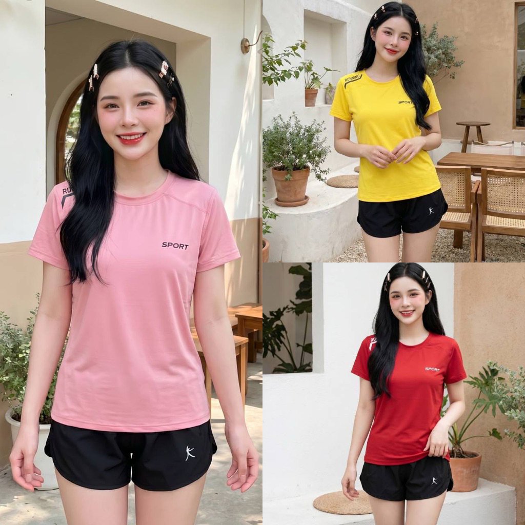 เสื้อยืดคอกลม ออกกำลังกายผู้หญิง ทรงเข้ารูป สวยทันสมัย ดีไซน์สวย