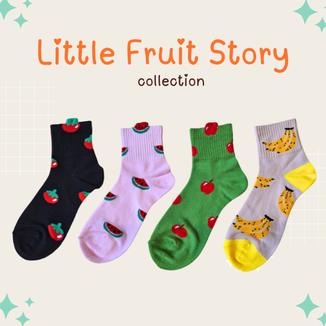 ถุงเท้าข้อกลาง สีลายผลไม้ คอลเลคชั่น "Little Fruit Story"