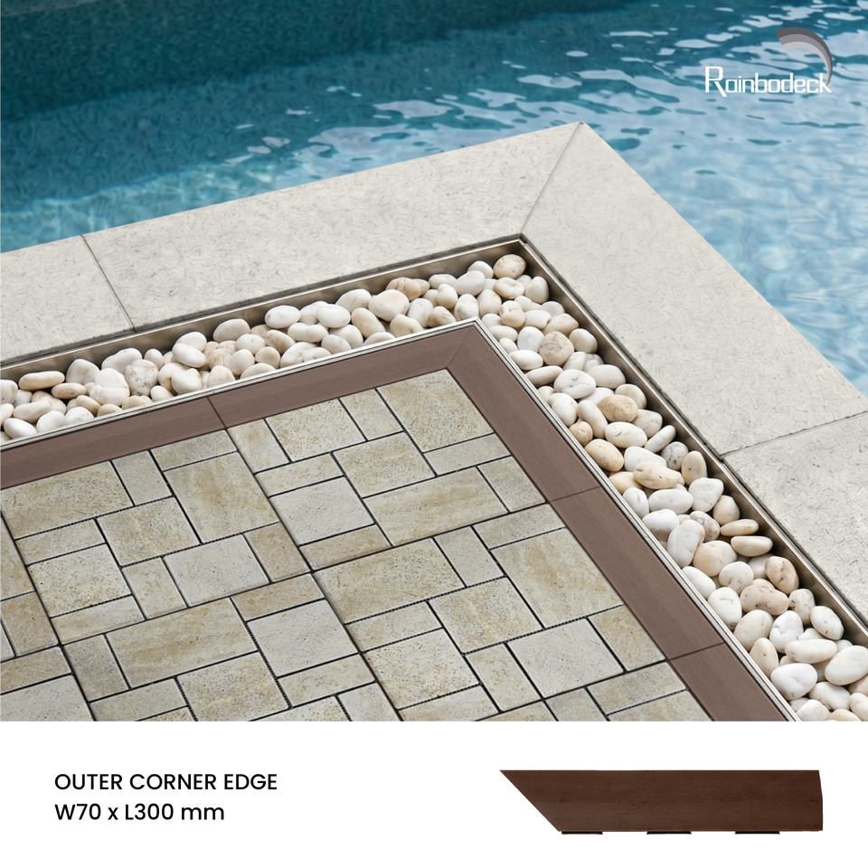 Rainbodeck_แผ่นปิดขอบมุมนอก(OUTER EDGE ) R-CLICK CoShield สำหรับแผ่นปูพื้นตกแต่งสวน ระเบียง กันน้ำ (1 แพ็ก บรรจุ 2 ชิ้น)