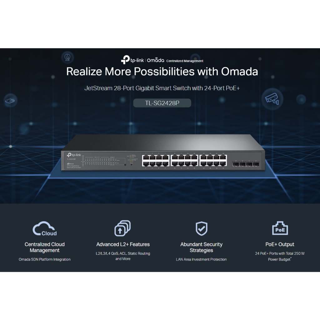 TL-SG2428P TP-LINK Omada 28-Port Gigabit Smart Switch with 24-Port PoE+