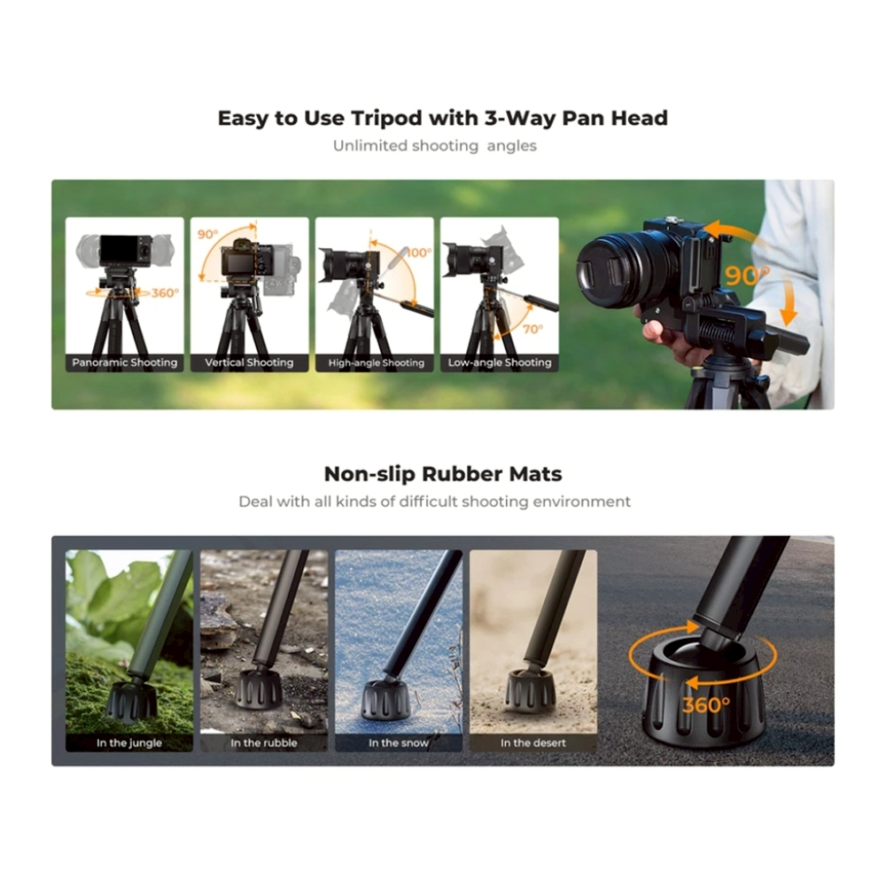 ขาตั้งกล้อง ปรับสูงได้ 48–173 ซม.รุ่น K&F Tripod, KF09.184 S254A3+BV07 รองรับกล้อง มือถือ พร้อมส่ง