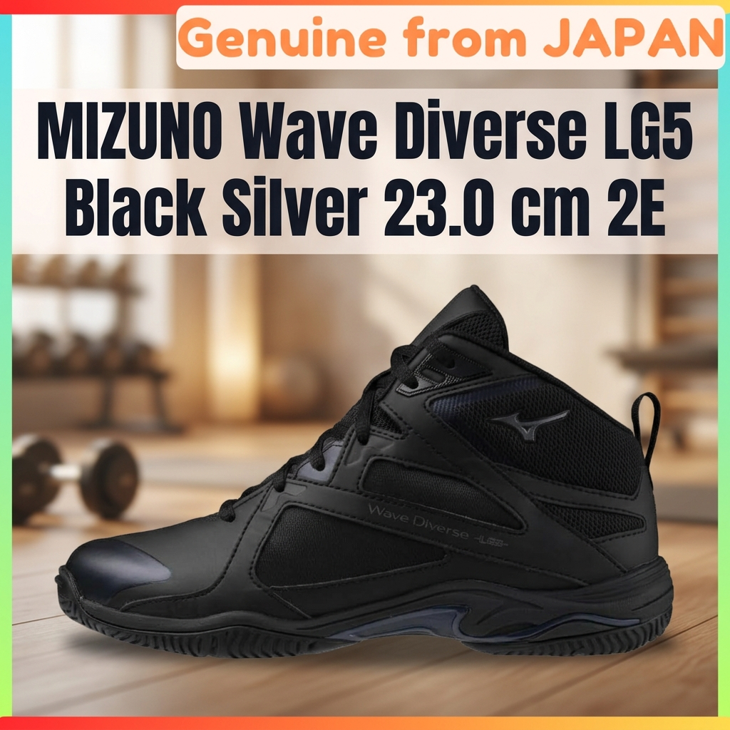 MIZUNO Wave Diverse LG5 Fitness Shoes 2E Wide Gym Studio Exercise Black Silver 23.0 cm Unisex