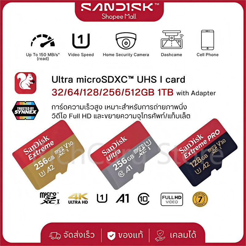 Sandisk Ultra Micro SDCard 32GB/64GB/128GB Class10 A1 (SDSQUAB)เมมโมรี่การ์ด TF Card แท๊บเล็ต Tablet