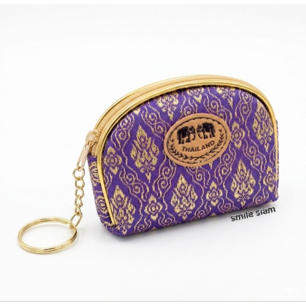 กระเป๋าใส่เหรียญ ลายกนก ทรงโค้ง สินค้าที่ระลึก Thai fabric coin bag