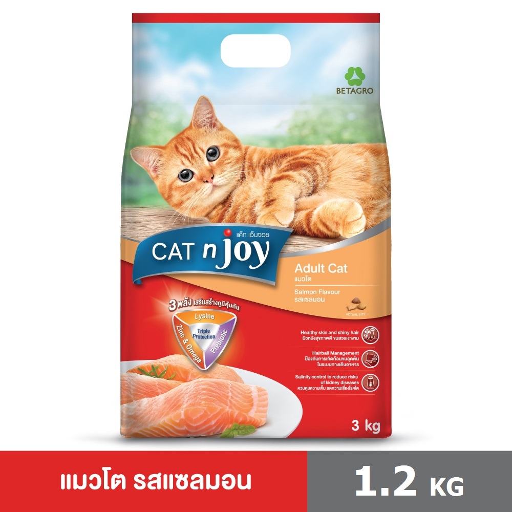 CAT n joy อาหารแมวโต เม็ดเล็ก กรอบ สำหรับแมวอายุ 1 ปีขึ้นไป รสแซลมอน 3 กก.