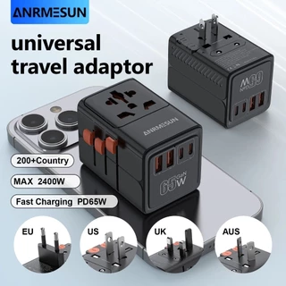 ANRMESUN อะแดปเตอร์สำหรับเดินทาง, อะแดปเตอร์แปลงไฟ, ปลั๊กอเนกประสงค์, ปลั๊กแบบรวมทุกอุปกรณ์ พร้อมพอร์ต Type-C 2 พอร์ต แล
