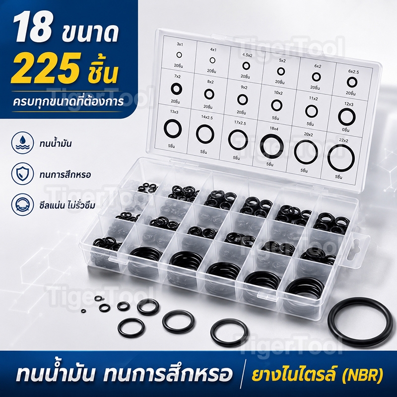 ชุดโอริงยาง 225 ชิ้น 18 ขนาด ยอดนิยม ทนทาน กันรั่วซึม สำหรับ
