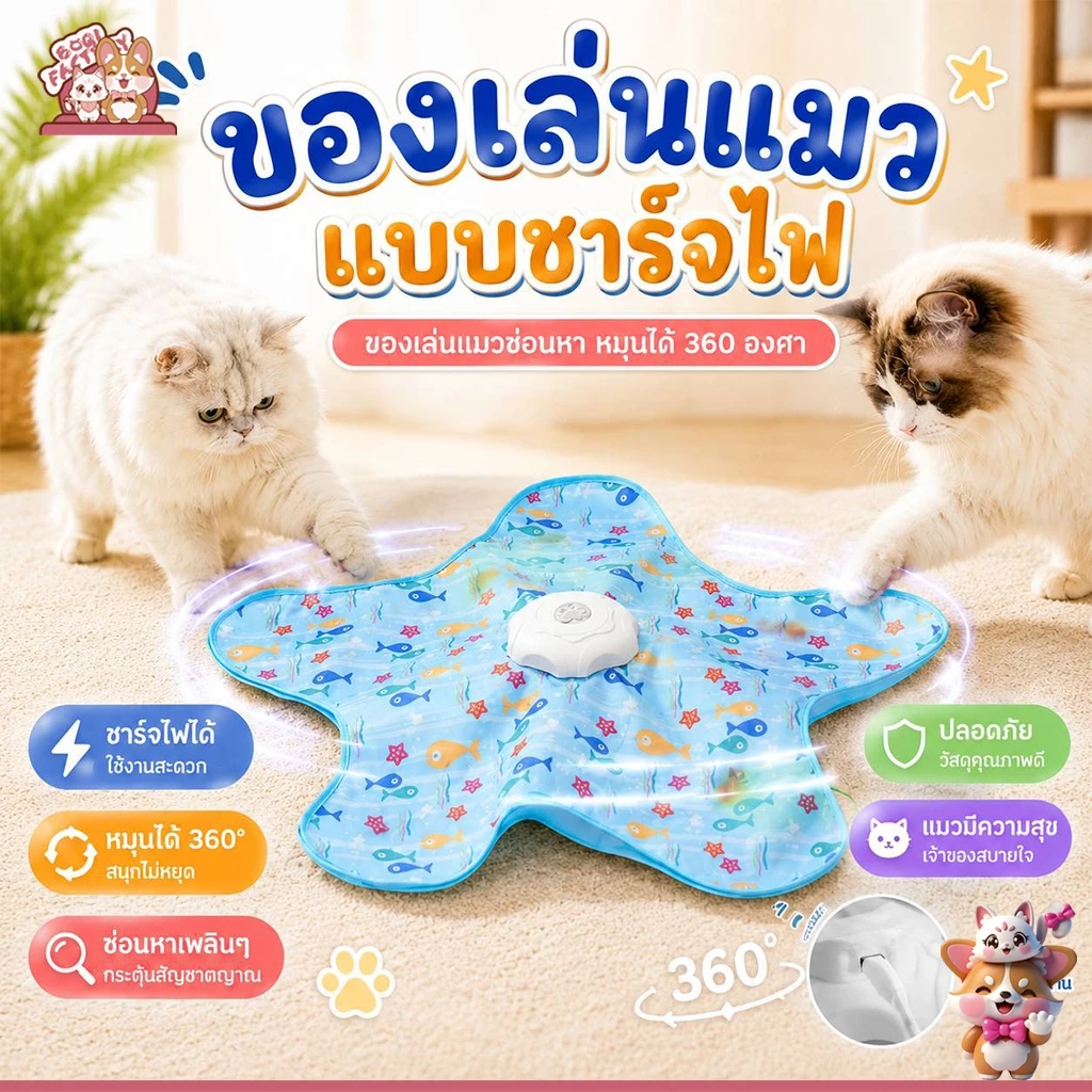 Boqi Factory 🐱 ของเล่นแมวแบบชาร์จไฟ ซ่อนหาอัตโนมัติ หมุนได้ 360° Excitedtoy