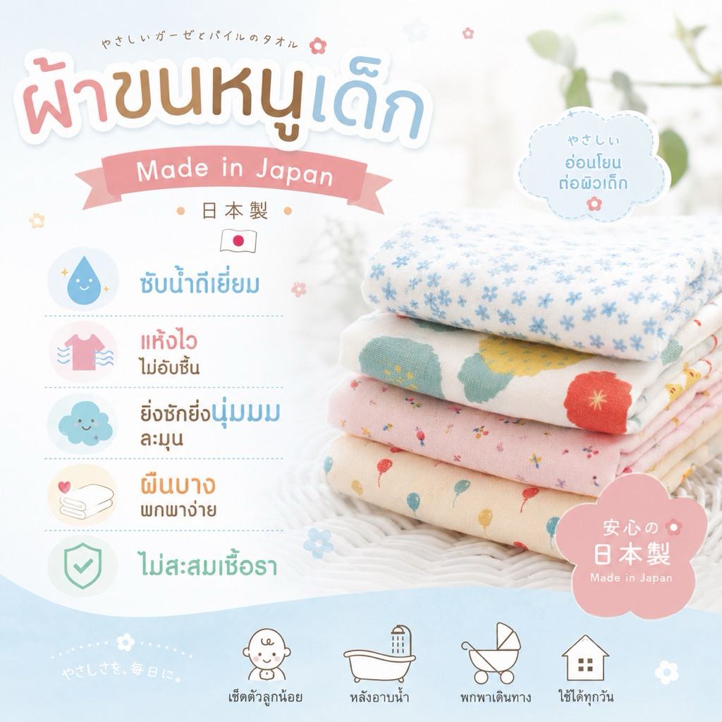 Baby Gauze Towel ผ้าขนหนูเด็ก นำเข้าจากญี่ปุ่น 🇯🇵