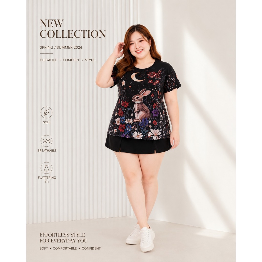 ✨ANNNEW✨ XL-5XL เสื้อยืดผ้าสกรูบ้าพิมลายซกคอ ลาย72- 91 2931C