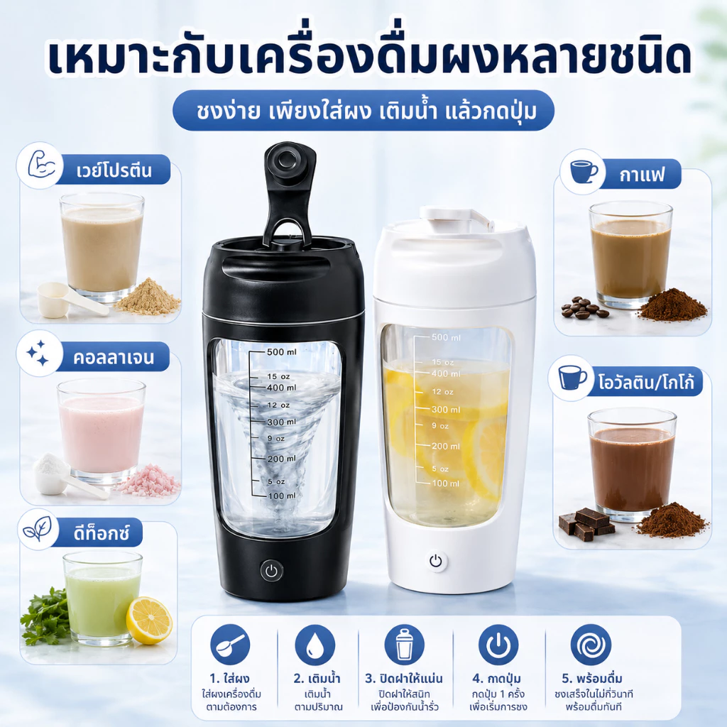 แก้วคนอัตโนมัติ 650ml คนผงโปรตีน เงียบ ใช้ถ่าน AA thumbnail 5