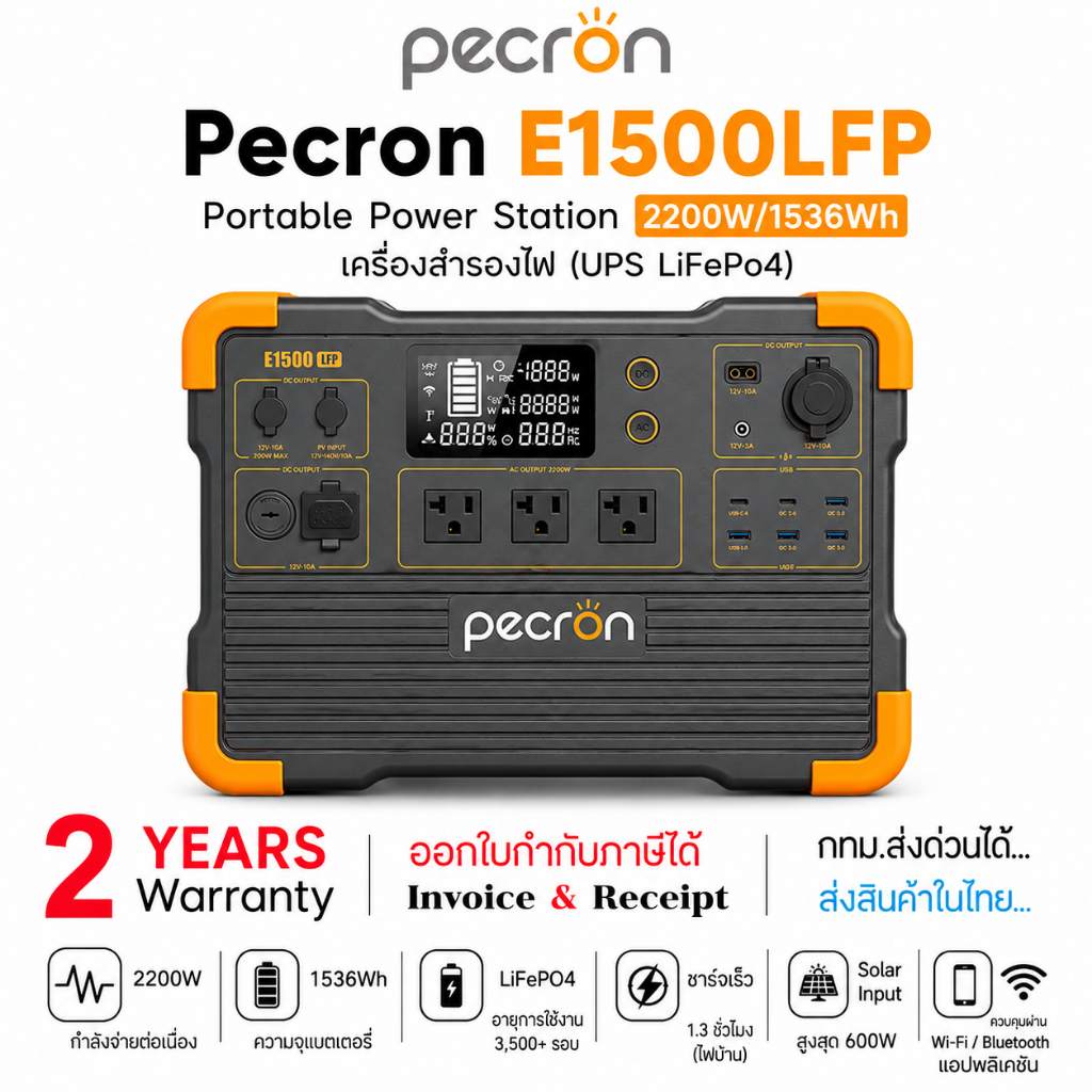 PECRON E1500LFP UPS แบบพกพา แบตเตอรี่ลิเธียมเหล็กฟอสเฟต 1500Wh