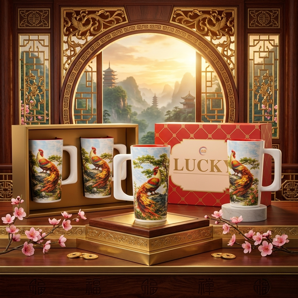 Gift set แก้วน้ำคู่ ลาย ไก่มงคล พูนทรัพย์ ของขวัญเพิ่มความสิริมงคล แบรนด์ศรีไทยซุปเปอร์แวร์