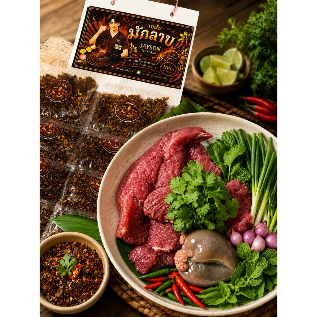 พริกลาบเหนือ สูตรลำปางแท้ เจสันมักลาบ พริกลาบเมืองเหนือ เครื่องลาบเหนือ>>1แผงมี10ซอง<<
