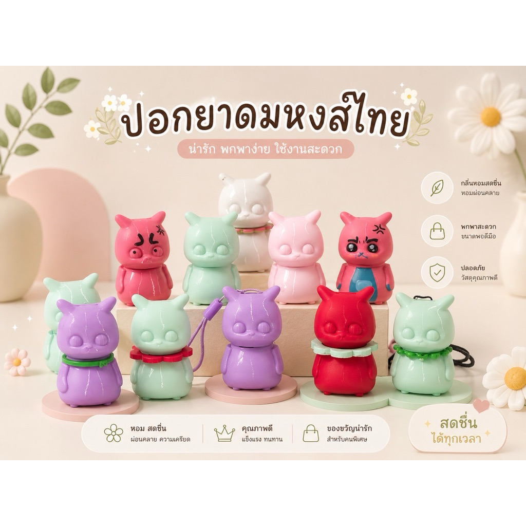 🐱 ปลอกยาดมหงส์ไทยทรงแมวน่ารัก 🐱  เติมแมวให้ทุกลมหายใจ แจ้งสีในแชทนะครับ