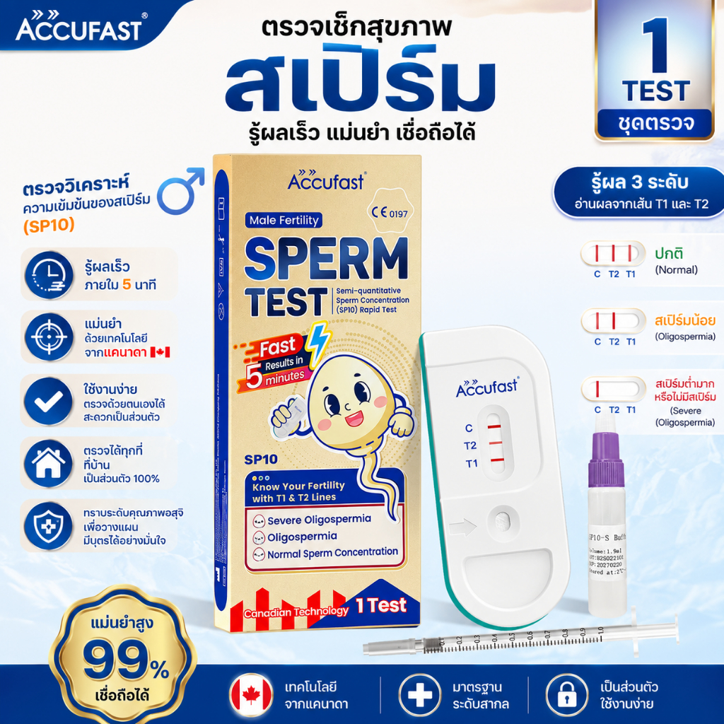 ACCUFAST ชุดทดสอบสเปิร์มเตรียมการตั้งครรภ์ชายรุ่นอัพเกรดความถูกต้อง 99% ผลลัพธ์ทั้งสามตัดสินความเข้มข้นของสเปิร์ม