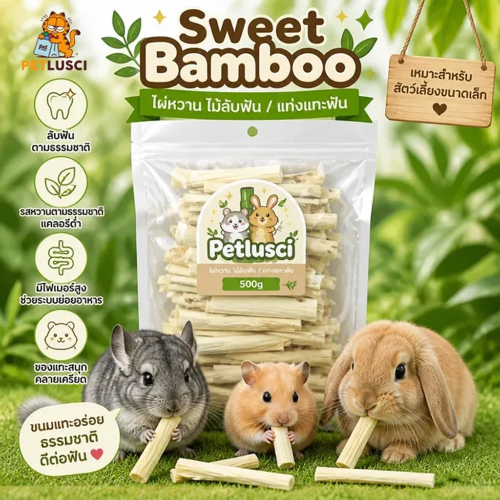 ไผ่หวาน Sweet Bamboo 500g ขนมลับฟัน ธรรมชาติ สำหรับ กระต่าย เม่นแคระ หนูแฮมเตอร์ และสัตว์ฟันแทะอื่น