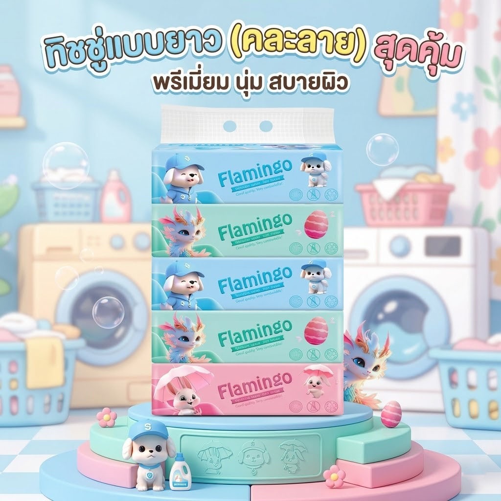 กระดาษทิชชู่ 1 หิ้ว 5 แพ็ค หนานุ่ม ราคาสุดคุ้ม ราคาถูก(คละลาย)