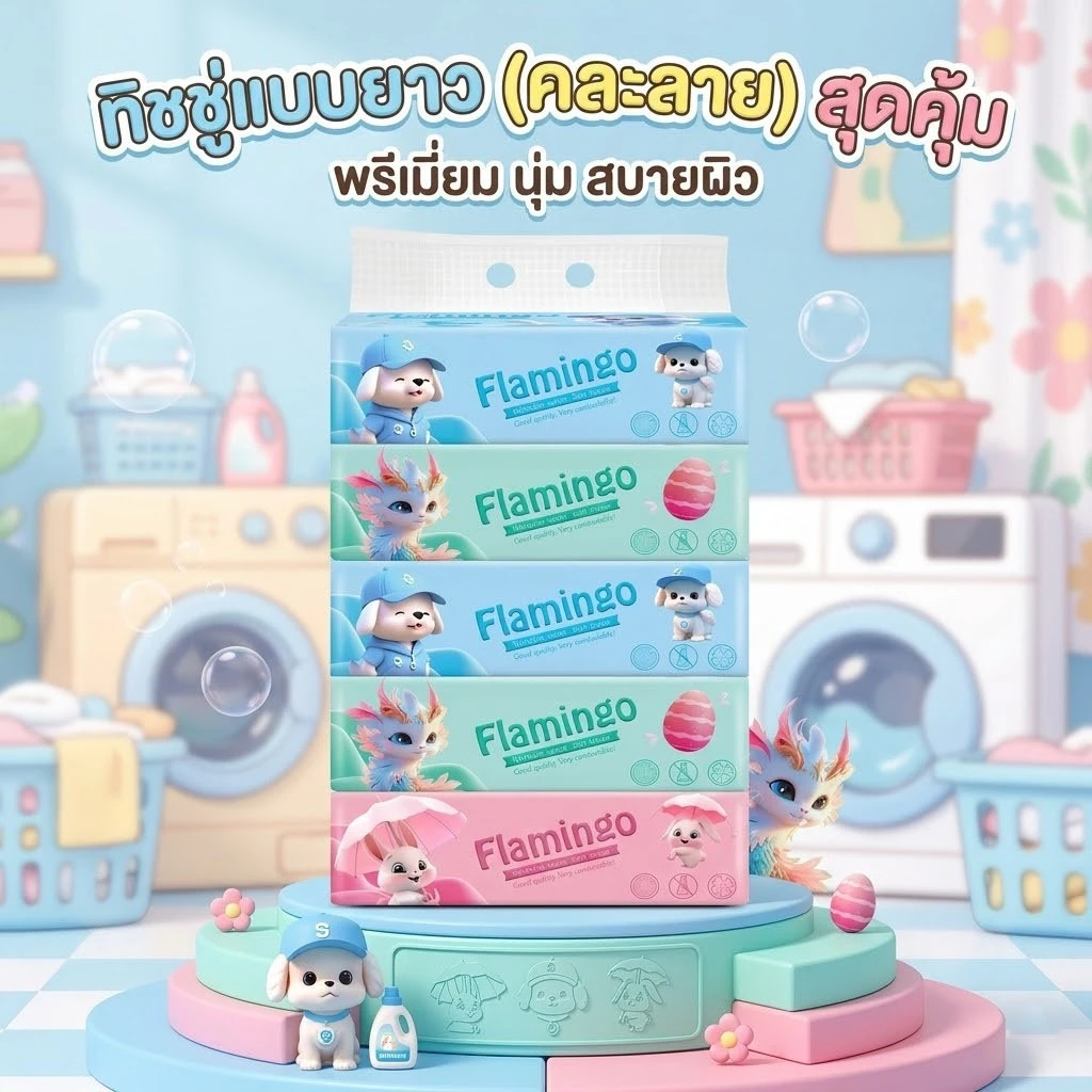 กระดาษทิชชู่ 1 หิ้ว 5 แพ็ค หนานุ่ม ราคาสุดคุ้ม ราคาถูก(คละลาย)