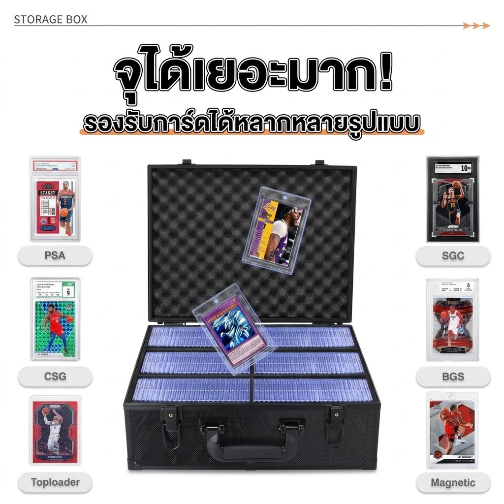 เคสใส่การ์ดเกรด Graded Cards for PSA SQC BSG 1/2/3-Row เคสแข็งแรงพร้อมแผ่นกั้น Trading Card Case