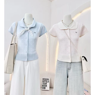 WA YA เสื้อเชิ้ตปกโค้ง กระดุมหน้า ผ้าไหมพรม