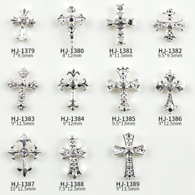 🇹🇭[10 ชิ้น] A19 อะไหล่ตกแต่งเล็บกางเขนโลหะสีเงิน งานสวย สไตล์วินเทจ