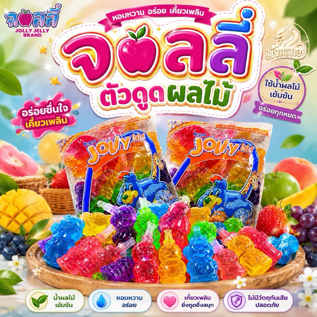 [เซต3ห่อ]จอลลี่ เยลลี่ ตัวดูด 1 ถุง 30 ชิ้น แช่เย็นหวานๆ ทานชื่นใจ